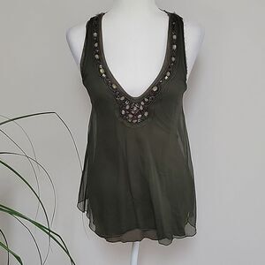 Testament olive green embellished tank